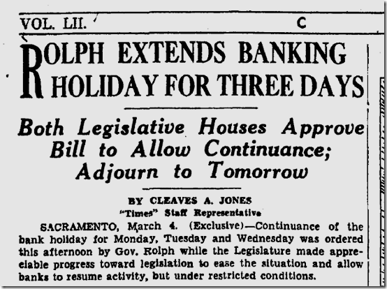 March 5, 1933, Bank Holiday 