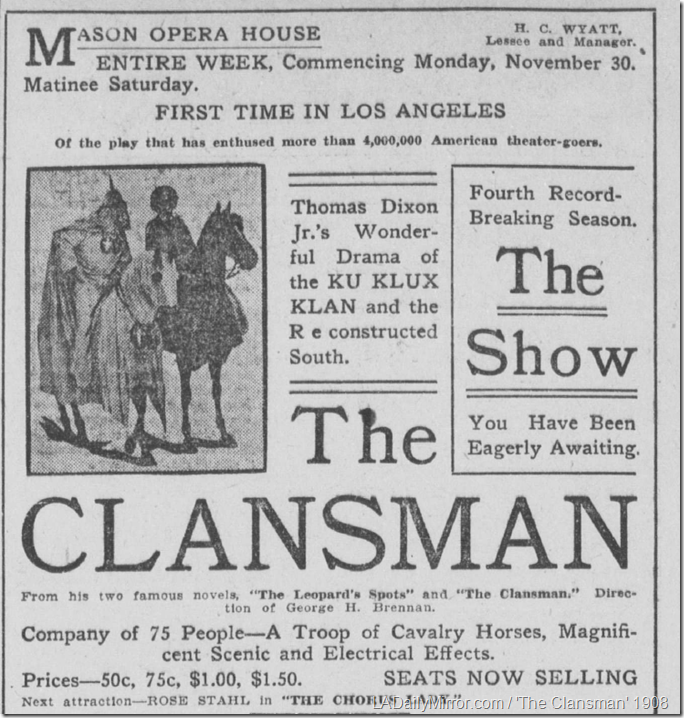 Nov. 27, 1908, The Clansman 