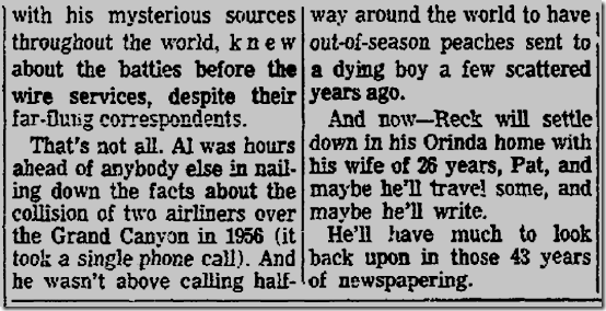 July 1, 1962, Al Reck 