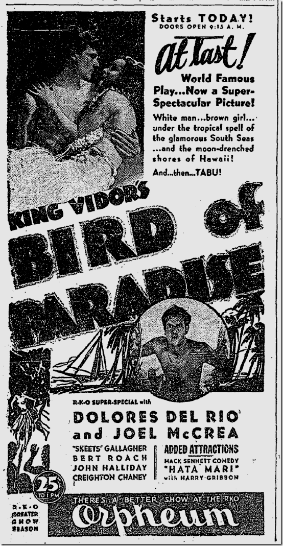 Sept. 2, 1932, Bird of Paradise 