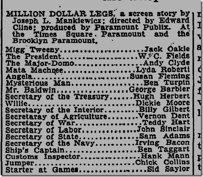 July 9, 1932, Million Dollar Legs 