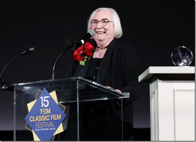 HOLLYWOOD, CALIFORNIA - APRIL 20: Jeanine Basinger accepts the Robert Osborne award onstage at the 